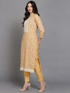 Cotton Blend Peach Printed Straight Kurta Pant-VKSKD1901_XS