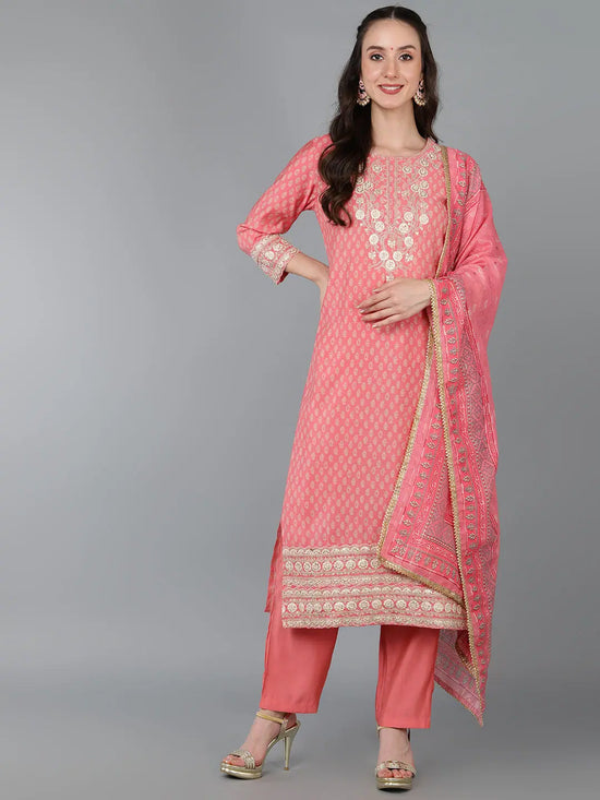 Ahika Women Silk Blend Embroidered Printed Kurta