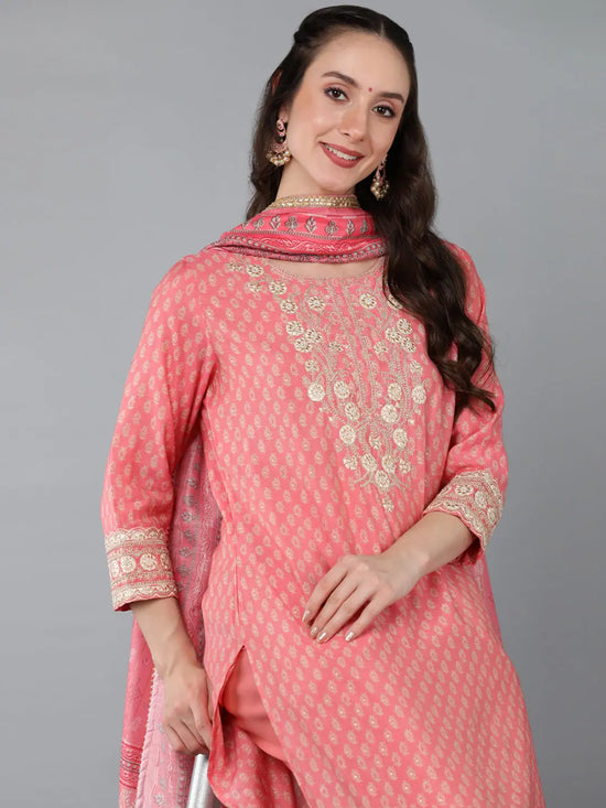 Ahika Women Silk Blend Embroidered Printed Kurta