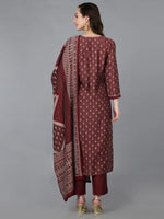 Ahika Women Silk Blend Embroidered Ikat Printed