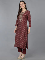 Ahika Women Silk Blend Embroidered Ikat Printed