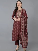 Ahika Women Silk Blend Embroidered Ikat Printed