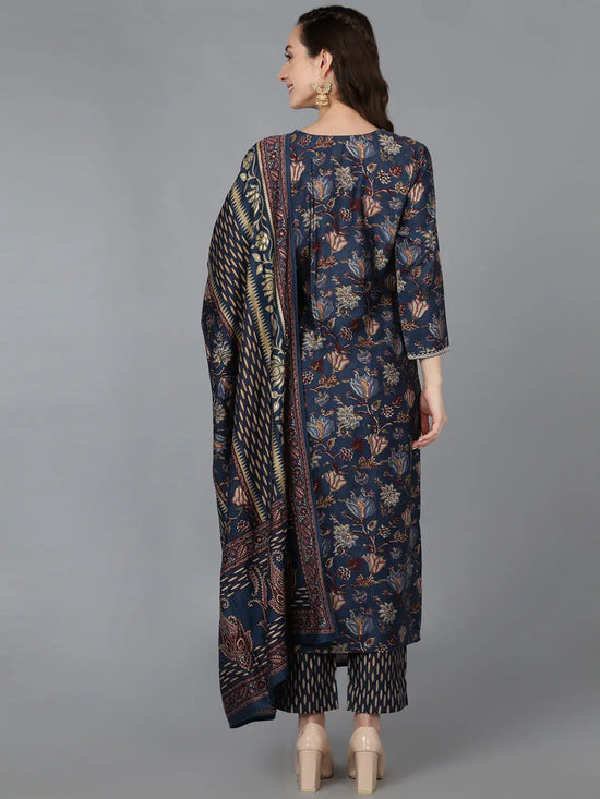 Ahika Women Silk Blend Embroidered Floral Printed-VKSKD1685_XS