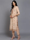 Cotton Blend Nude Printed Straight Kurta Pant-VKSKD1887_XS