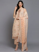 Cotton Blend Nude Printed Straight Kurta Pant-VKSKD1887_XS