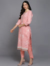 Cotton Blend Peach Printed Straight Kurta Pant-VKSKD1879_XS