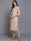 Cotton Blend Nude Printed Straight Kurta Pant-VKSKD1882_XS