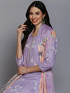 Cotton Blend Lavender Printed Straight Kurta Pant-VKSKD1881_XS