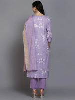 Cotton Blend Lavender Printed Straight Kurta Pant-VKSKD1881_XS