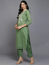 Cotton Green Embroidered Straight Kurta Pant With-VKSKD1874_XS