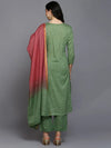 Cotton Green Embroidered Straight Kurta Pant With-VKSKD1874_XS