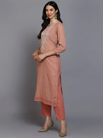 Cotton Peach Bandhani Printed Straight Kurta Pant