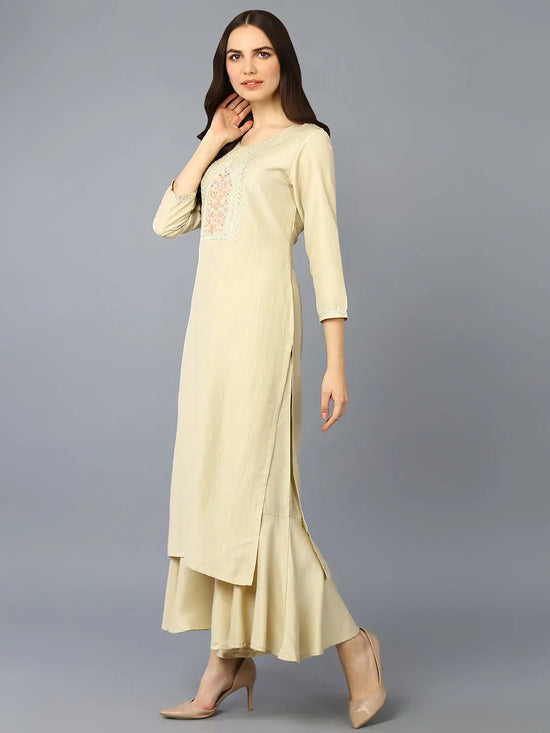 Silk Blend Embroidered Straight Kurta Sharara With