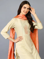 Silk Blend Embroidered Straight Kurta Sharara With