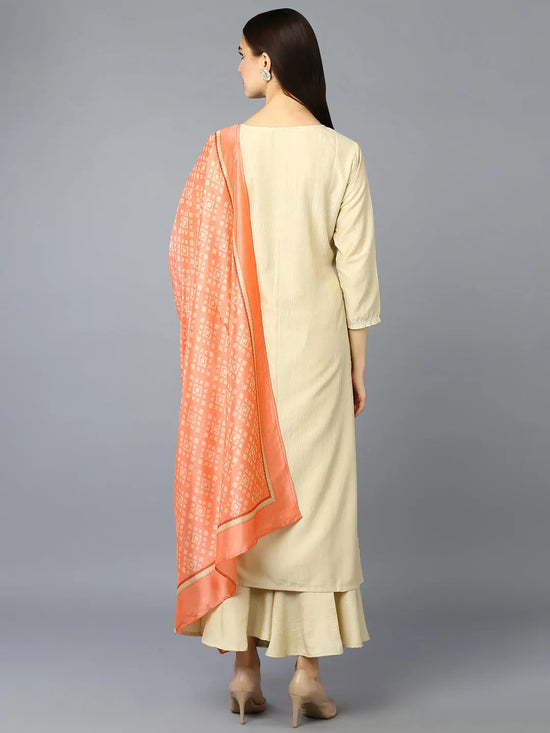 Silk Blend Embroidered Straight Kurta Sharara With