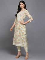 Cotton Blend Lime Green Floral Printed Kurta