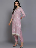 Cotton Blend Pink Printed Straight Kurta Pant-VKSKD1878_XS