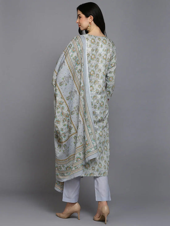 Cotton Blend Blue Floral Printed Kurta Pant