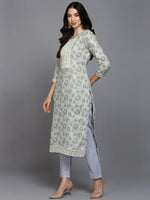 Cotton Blend Blue Floral Printed Kurta Pant