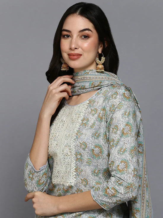 Cotton Blend Blue Floral Printed Kurta Pant