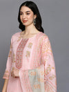 Cotton Blend Pink Printed Straight Kurta Pant-VKSKD1889_XS