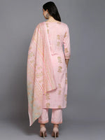 Cotton Blend Pink Printed Straight Kurta Pant-VKSKD1889_XS