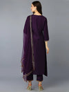 Silk Blend Purple Embroidered Flared Kurta Pant