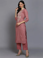 Cotton Pink Bandhani Printed Straight Kurta Pant-VKSKD1875_XS