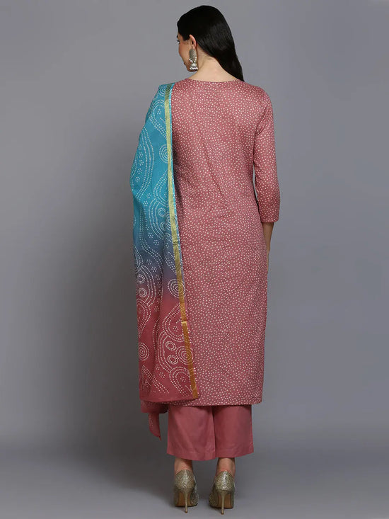 Cotton Pink Bandhani Printed Straight Kurta Pant-VKSKD1875_XS