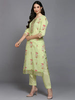 Cotton Blend Sea Green Printed Straight Kurta-VKSKD1891_XS