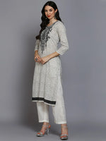 Cotton Off White Embroidered Straight Kurta Pant