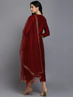 Silk Blend Maroon Embroidered Flared Kurta Pant