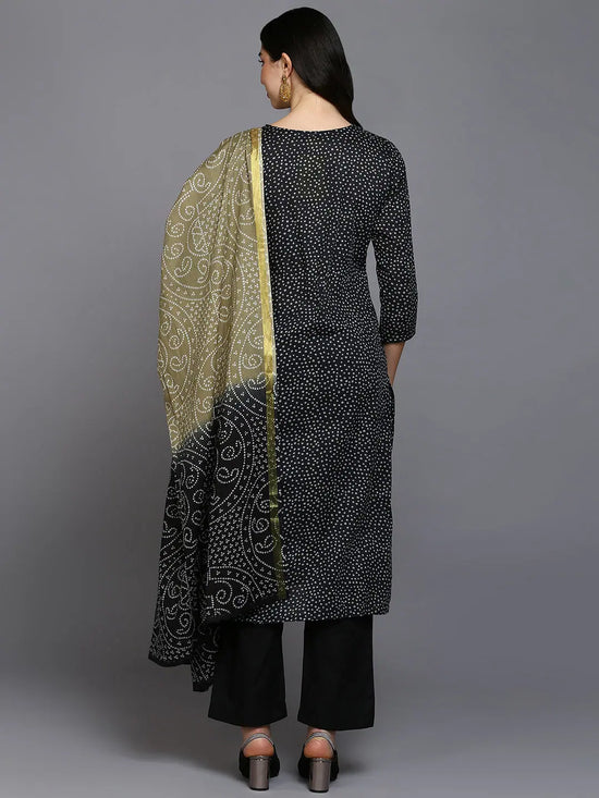 Cotton Black Bandhani Printed Straight Kurta Pant