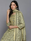 Silk Blend Yellow Printed Straight Kurta Pant-VKSKD1865_XS