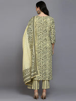 Silk Blend Yellow Printed Straight Kurta Pant-VKSKD1865_XS