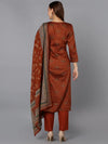 Burnt-Orange Cotton Straight Kurta Pant With Dupatta-VKSKD1797_XS