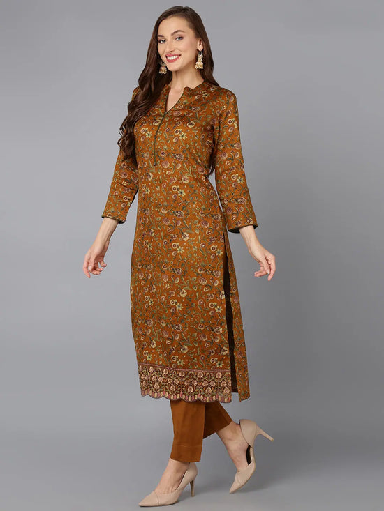 Mustard Cotton Straight Kurta Pant With Dupatta-VKSKD1799_XS