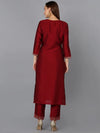 Silk Blend Maroon Embroidered Kurta With Pant