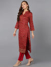 Red Cotton Straight Kurta Pant With Dupatta-VKSKD1798_XS