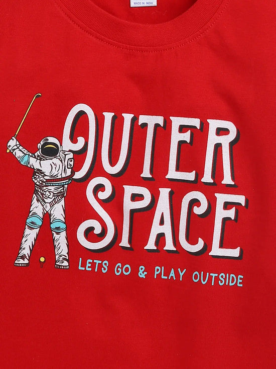 Nottie Planet Full Sleeve Space Boy T Shirt- Red