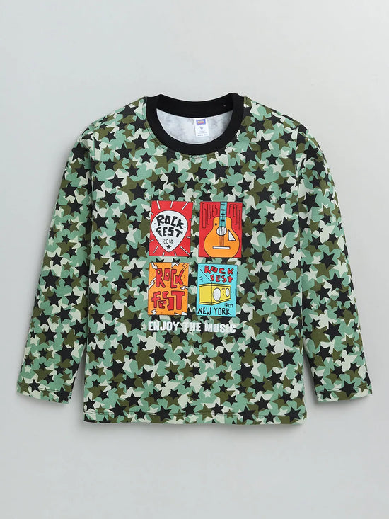 Nottie Planet Full Sleeve Aop Print Boy T Shirt - Green