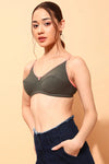 Non-Padded Non-Wired Full Cup Bra in Dark Grey - Cotton