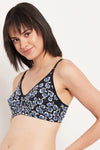 Non-Padded Non-Wired Full Cup Floral Print Bra in Navy - Cotton