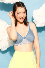 Non-Padded Non-Wired Full Coverage Striped Spacer Cup T-shirt Bra in Sky Blue - Cotton Rich