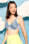 Non-Padded Non-Wired Full Coverage Striped Spacer Cup T-shirt Bra in Sky Blue - Cotton Rich