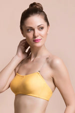 Non-Padded Wirefree Full Coverage Strapless Tube Bra With Detachable Transparent Straps in Yellow - Cotton