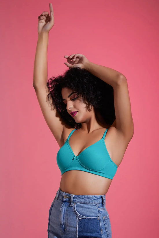 Level 1 Push-Up Underwired Demi Cup Multiway T-shirt Bra in Teal Green - Cotton Rich