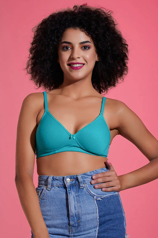 Level 1 Push-Up Underwired Demi Cup Multiway T-shirt Bra in Teal Green - Cotton Rich