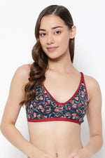 Non-Padded Non-Wired Demi Cup Floral Print Bra in Multicolour - Cotton