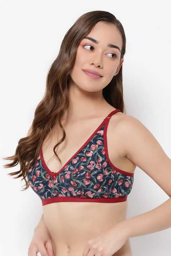 Non-Padded Non-Wired Demi Cup Floral Print Bra in Multicolour - Cotton